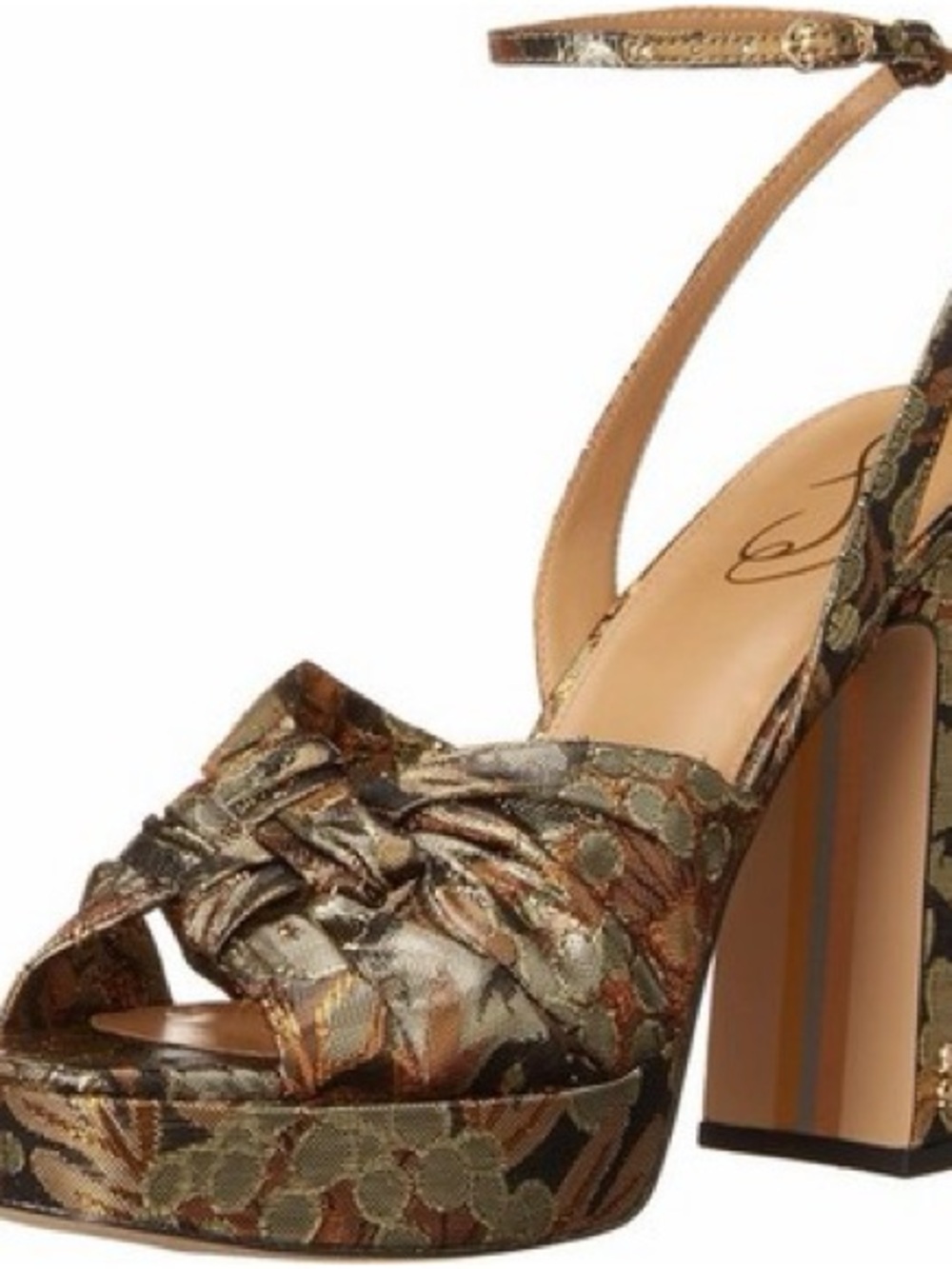 Sam Edelman Metallic Gold Brown Floral Platform Sandal 10.5